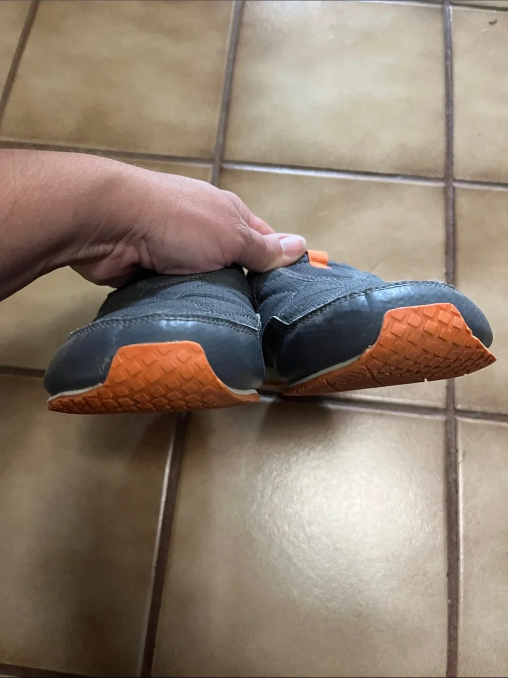 Kids Teva Quilted Slip-On outdoor shoes in charcoal with Orange Pull Tabs